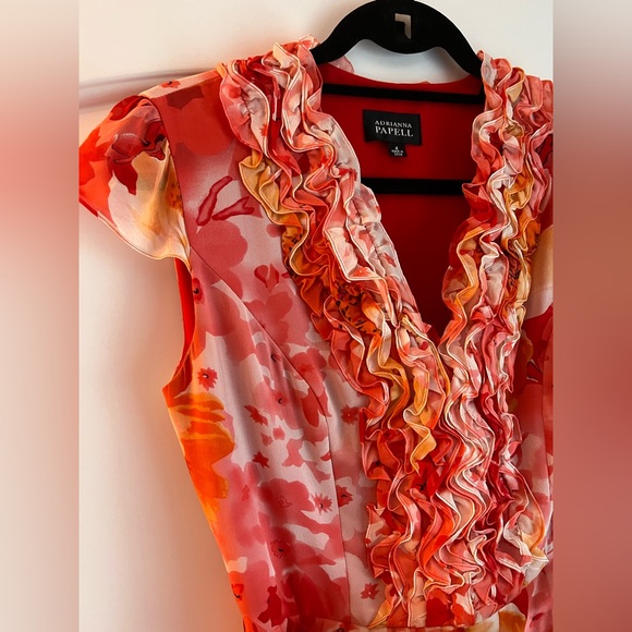 Adrianna Papell Orange/Pink Floral Dress with belt, size 4 - Picture 11 of 13